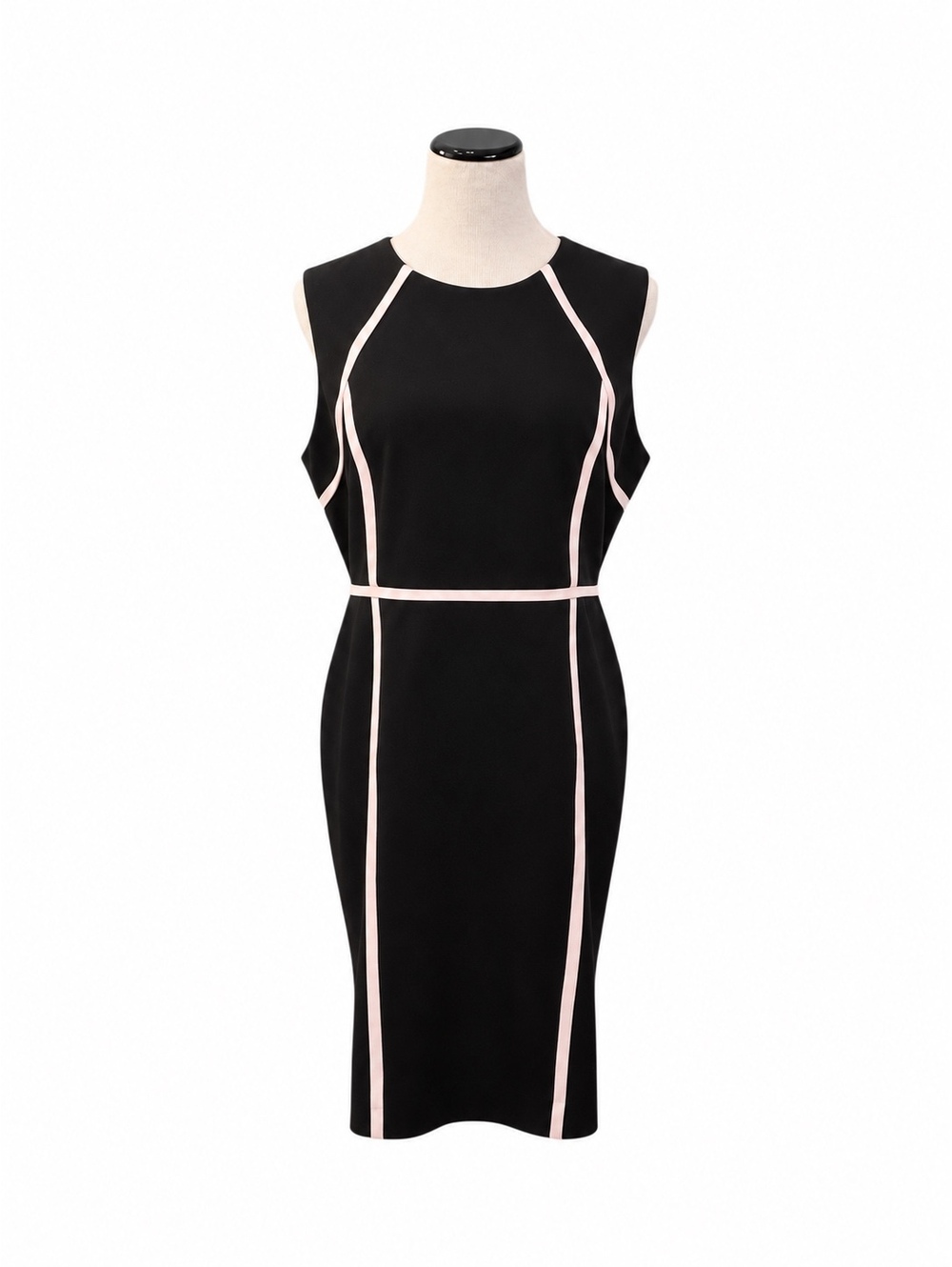 Calvin Klein Black & White Piped Sheath Dress Sz 14